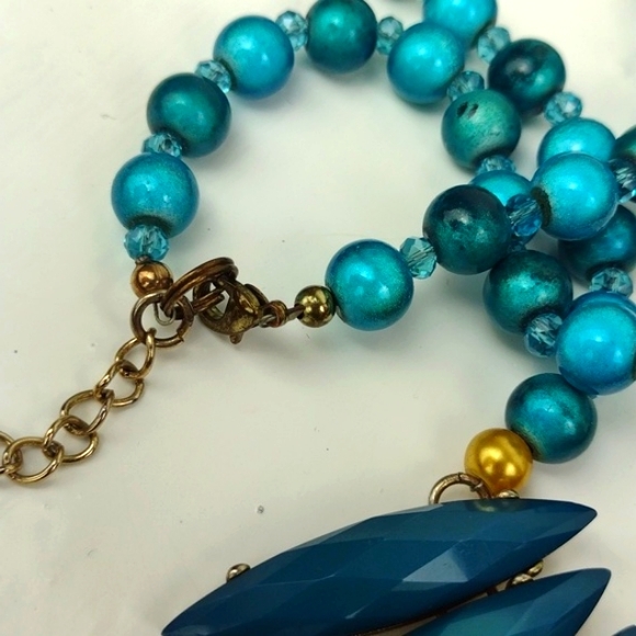 Tribal Turquoise Tone Multifaceted Spear Fringe & 2-Tone Glass Bead Necklace - Picture 9 of 15
